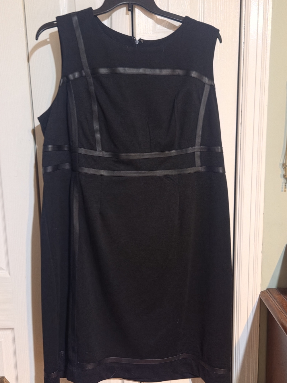 NWT Dana Buchman Black Sheath Dress Faux Leather Trim Plus Size 20W